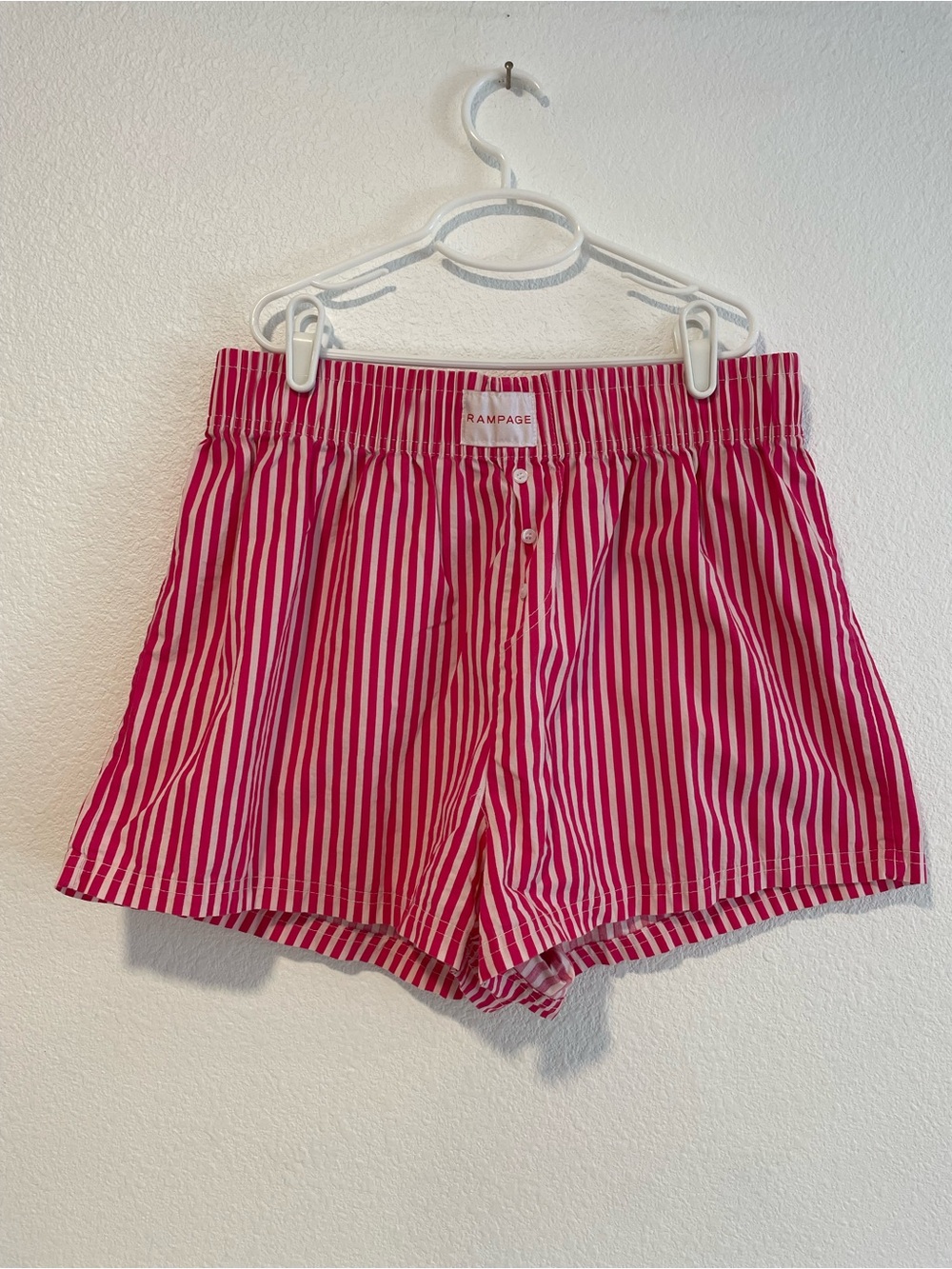 Rampage Pink and White Vertical Stripe High Waist Shorts